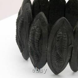 Antique Victorian Mourning Pressed Horn FERN 2 Wide Stretch Expansion Bracelet