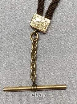 Antique Victorian Mourning Woven Hair Art Watch Chain Fob Gold Filled 2 Strand