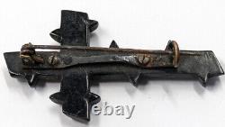 Antique Victorian Nouveau Black Bog Oak Mourning Funeral Pin Brooch Memento Mori