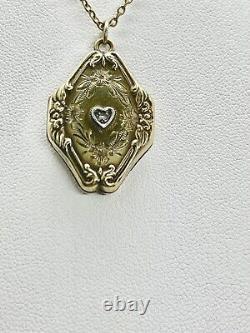Antique Victorian Ornate Nouveau Gold Filled Locket Diamond Chip Center Pendant