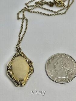 Antique Victorian Ornate Nouveau Gold Filled Locket Diamond Chip Center Pendant