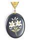Antique Victorian Pietra Dura Pendant Mourning Photo Locket Lily Flowers Gold LG