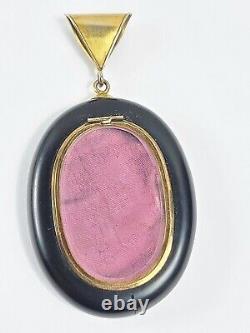 Antique Victorian Pietra Dura Pendant Mourning Photo Locket Lily Flowers Gold LG