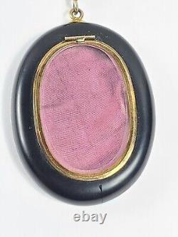 Antique Victorian Pietra Dura Pendant Mourning Photo Locket Lily Flowers Gold LG