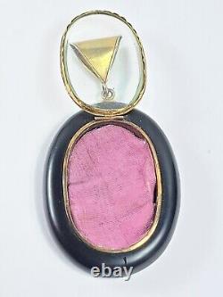 Antique Victorian Pietra Dura Pendant Mourning Photo Locket Lily Flowers Gold LG