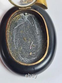 Antique Victorian Pietra Dura Pendant Mourning Photo Locket Lily Flowers Gold LG