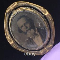 Antique Victorian Pinchbeck Large Mourning Photo Brooch, c1880