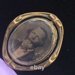 Antique Victorian Pinchbeck Large Mourning Photo Brooch, c1880