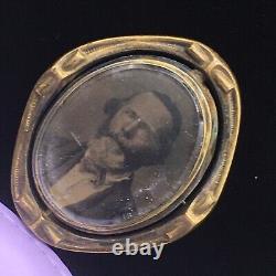 Antique Victorian Pinchbeck Large Mourning Photo Brooch, c1880