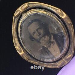 Antique Victorian Pinchbeck Large Mourning Photo Brooch, c1880