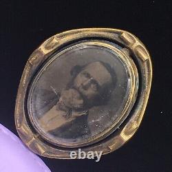 Antique Victorian Pinchbeck Large Mourning Photo Brooch, c1880