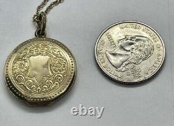 Antique Victorian Rolled Gold Round Locket Soldier Photo & Lock of Hair 16 1/2