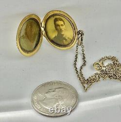 Antique Victorian Rolled Gold Round Locket Soldier Photo & Lock of Hair 16 1/2