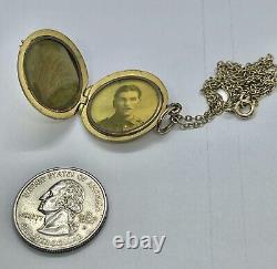 Antique Victorian Rolled Gold Round Locket Soldier Photo & Lock of Hair 16 1/2