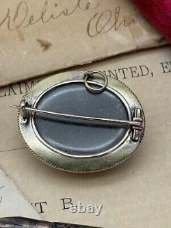 Antique Victorian Scottish Bullseye Agate Mourning Brooch Hair 14kt Gold Tested