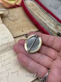 Antique Victorian Scottish Bullseye Agate Mourning Brooch Hair 14kt Gold Tested