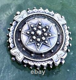 Antique Victorian Scottish Mourning Round Star Sterling Silver Brooch C Clasp 6g