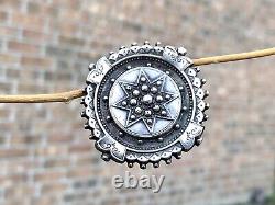 Antique Victorian Scottish Mourning Round Star Sterling Silver Brooch C Clasp 6g