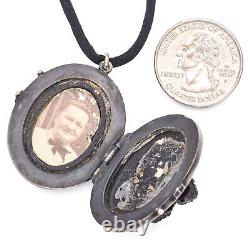 Antique Victorian Silver Gutta Percha Mourning Locket Pendant Necklace