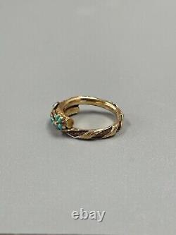 Antique Victorian Turquoise Hair Ring 14k Yellow Gold Mourning Jewelry