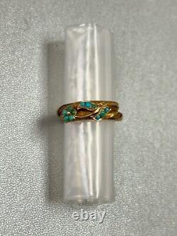 Antique Victorian Turquoise Hair Ring 14k Yellow Gold Mourning Jewelry