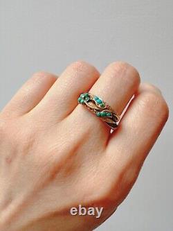 Antique Victorian Turquoise Hair Ring 14k Yellow Gold Mourning Jewelry