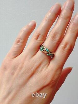 Antique Victorian Turquoise Hair Ring 14k Yellow Gold Mourning Jewelry