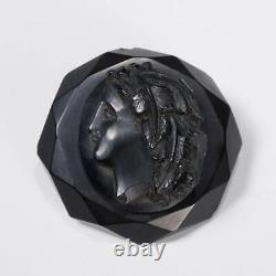 Antique Victorian Whitby Jet Cameo Mourning Brooch C Clasp 1.5w