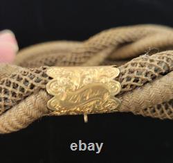 Antique Victorian Woven Hair Mourning Bracelet With 14k Gold Band