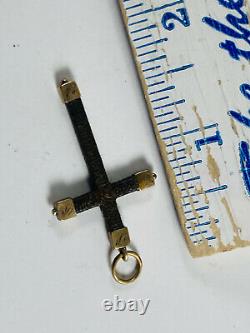 Antique Victorian Woven Hair Mourning Cross UNTESTED Gold funeral death