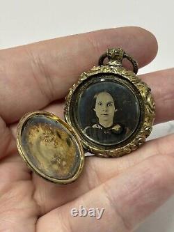 Antique Victorian Yellow Gold Filled Double Door Locket Pendant W Hair And Photo