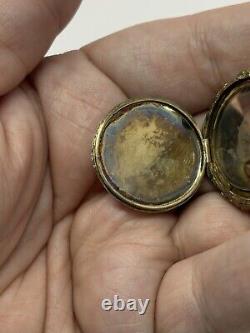 Antique Victorian Yellow Gold Filled Double Door Locket Pendant W Hair And Photo