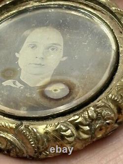 Antique Victorian Yellow Gold Filled Double Door Locket Pendant W Hair And Photo