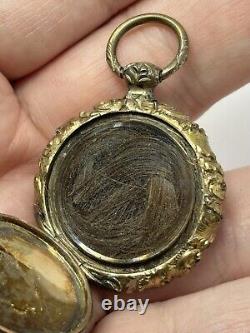 Antique Victorian Yellow Gold Filled Double Door Locket Pendant W Hair And Photo