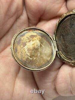 Antique Victorian Yellow Gold Filled Double Door Locket Pendant W Hair And Photo