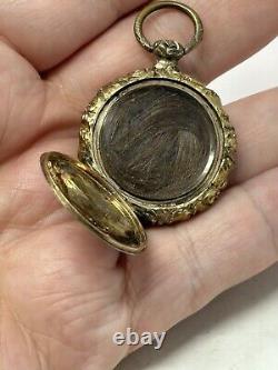 Antique Victorian Yellow Gold Filled Double Door Locket Pendant W Hair And Photo