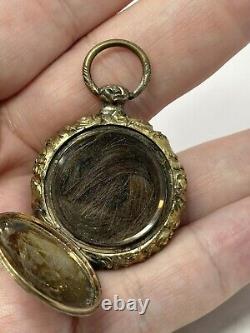 Antique Victorian Yellow Gold Filled Double Door Locket Pendant W Hair And Photo