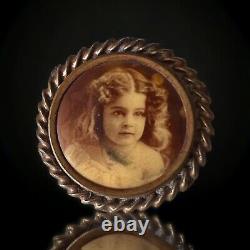 Antique Victorian Young Girl Portrait Brooch Mourning Pin BOOK PIECE