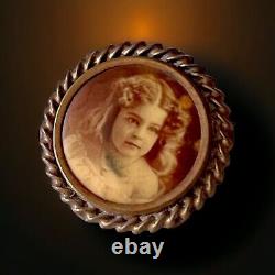 Antique Victorian Young Girl Portrait Brooch Mourning Pin BOOK PIECE