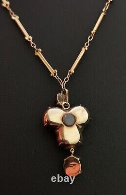 Antique Victorian mourning pendant, Diamond fly, Bohemian garnet, 18ct gold neck