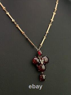 Antique Victorian mourning pendant, Diamond fly, Bohemian garnet, 18ct gold neck