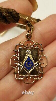 Antique Victorian woven Hair chain and MASONIC Fob gold filled