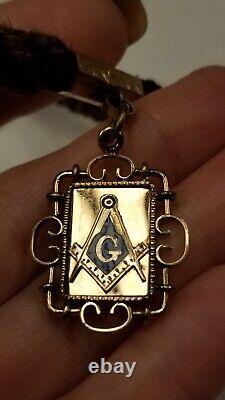 Antique Victorian woven Hair chain and MASONIC Fob gold filled