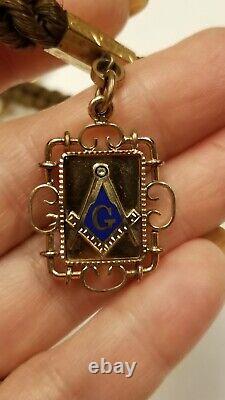 Antique Victorian woven Hair chain and MASONIC Fob gold filled