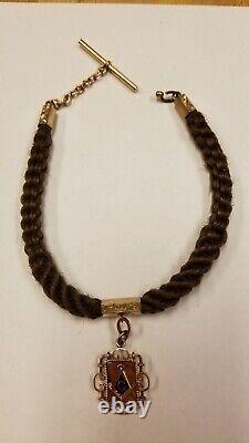 Antique Victorian woven Hair chain and MASONIC Fob gold filled