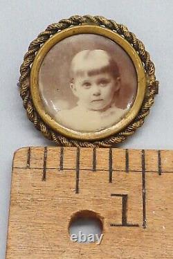 Antique Vulcanite Mourning Locket and Metal Mourning Brooch with Sepia Photo