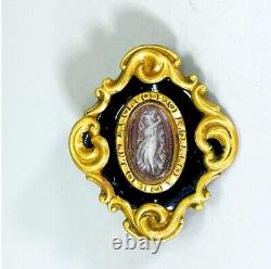 Antique victorian gold filled enamel Amethyst Greek goddess cameo brooch