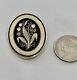 Art Nouveau Lily of the Valley in Black Enamel Seed Pearls Mourning Brooch