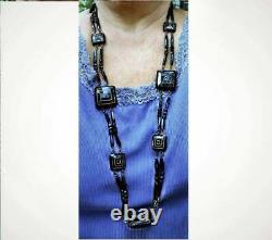 Black Jet Glass 38 necklace/BELT. Victorian 110 Beautiful Beads Handmade 1800s