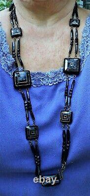 Black Jet Glass 38 necklace/BELT. Victorian 110 Beautiful Beads Handmade 1800s